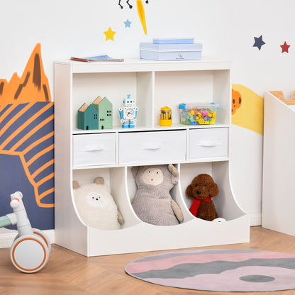 Kids Bookcase Toddler Toy Storage Organizer, Kid’s Bin Storage Unit Children Display Shelf Wardrobe for Toys Clothes Books Bedroom with Drawers, White Baby & Kids Storage   at Gallery Canada