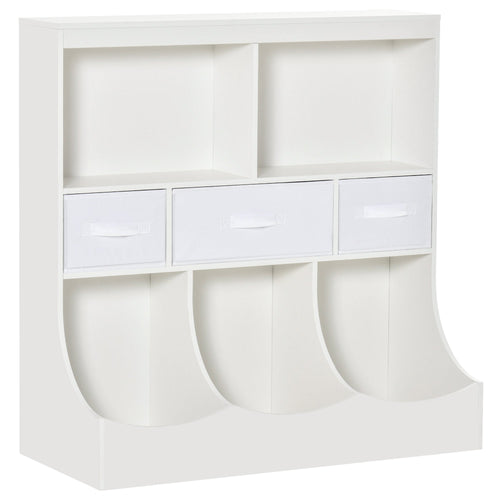 Kids Bookcase Toddler Toy Storage Organizer, Kid’s Bin Storage Unit Children Display Shelf Wardrobe for Toys Clothes Books Bedroom with Drawers, White