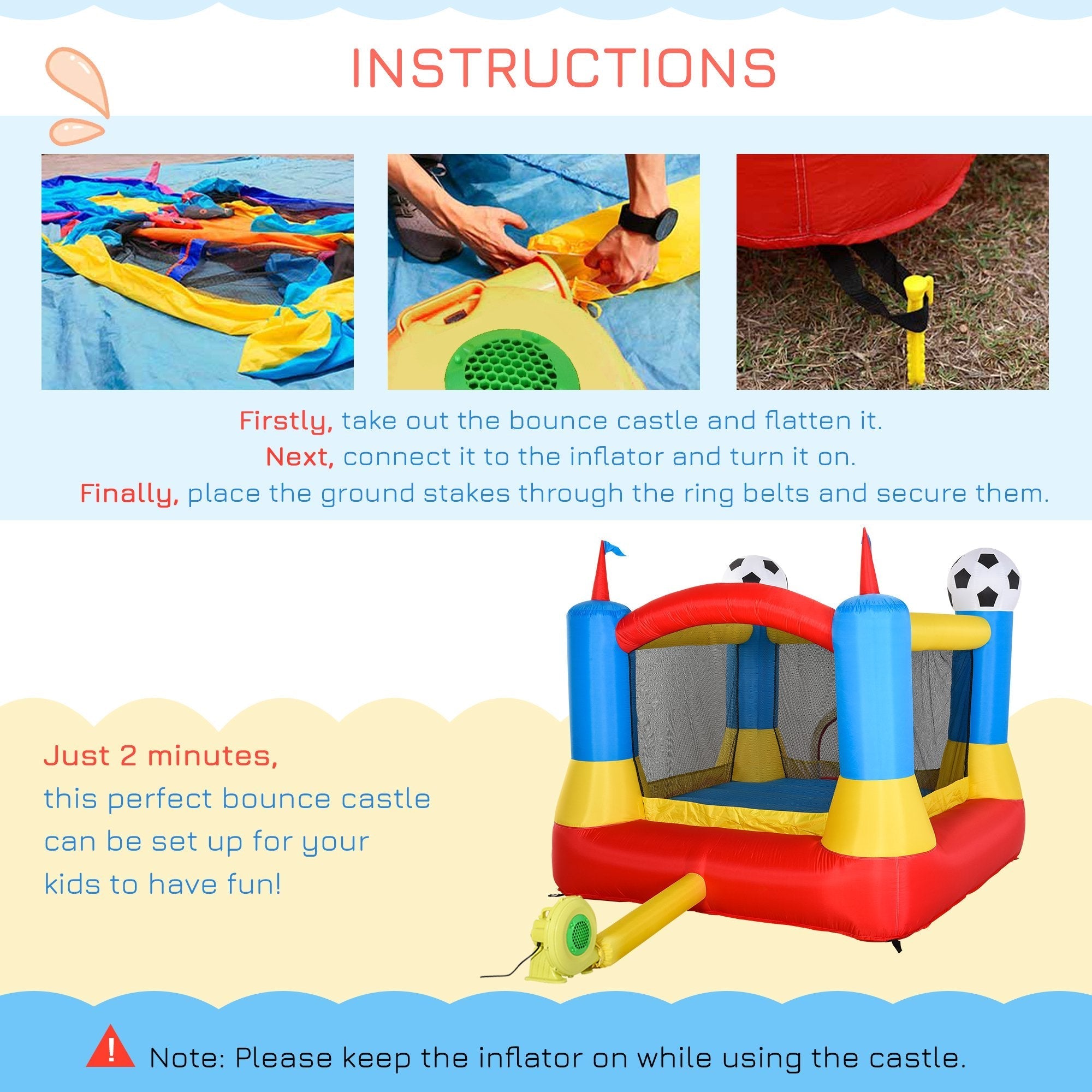 Kids Bounce Castle House Inflatable Trampoline with Inflator for Kids Age 3-8 Football Field Design 7.4' x 7.2' x 6.4' Inflatables   at Gallery Canada