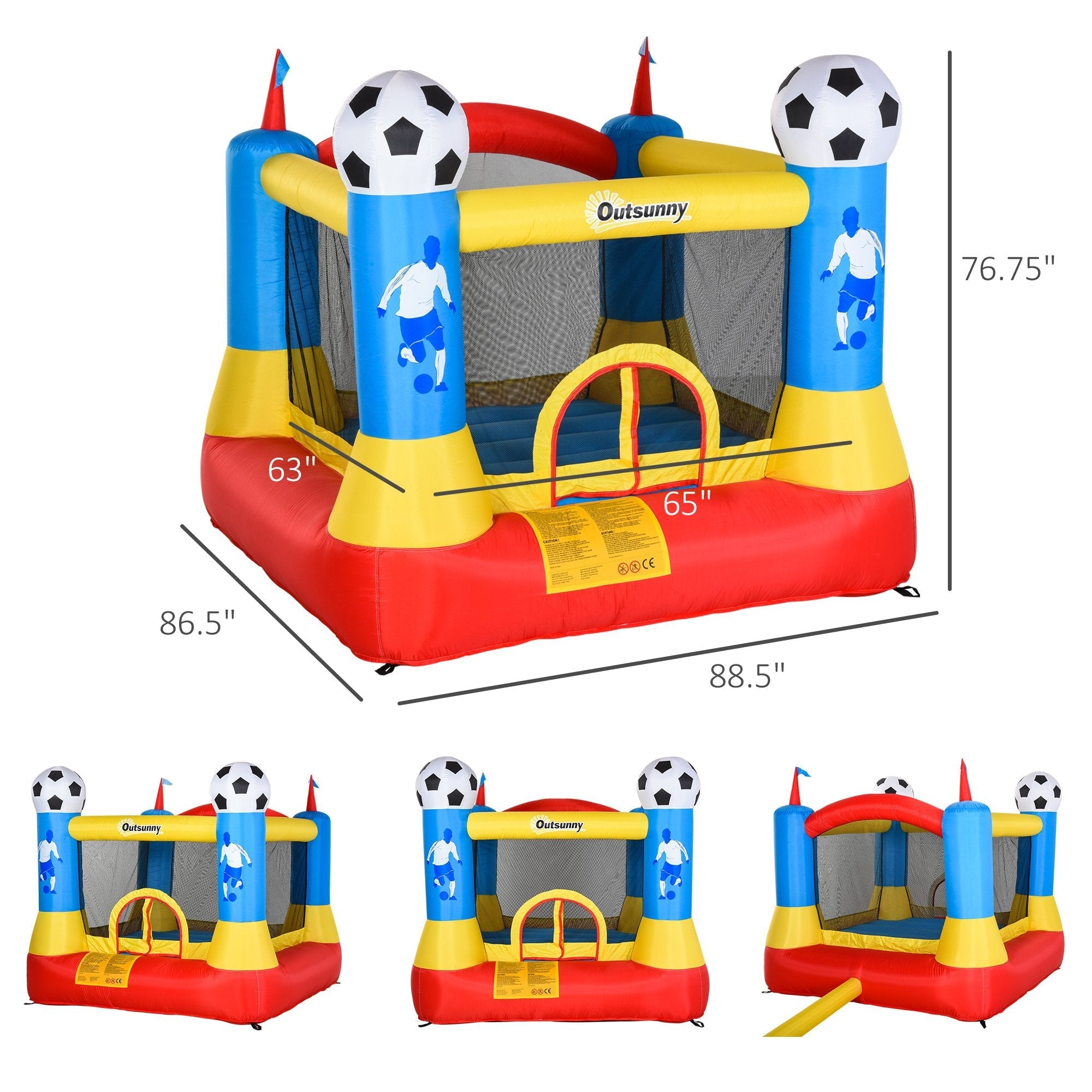 Kids Bounce Castle House Inflatable Trampoline with Inflator for Kids Age 3-8 Football Field Design 7.4' x 7.2' x 6.4' Inflatables   at Gallery Canada