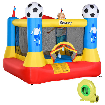 Kids Bounce Castle House Inflatable Trampoline with Inflator for Kids Age 3-8 Football Field Design 7.4' x 7.2' x 6.4' Inflatables Multi Colour  at Gallery Canada