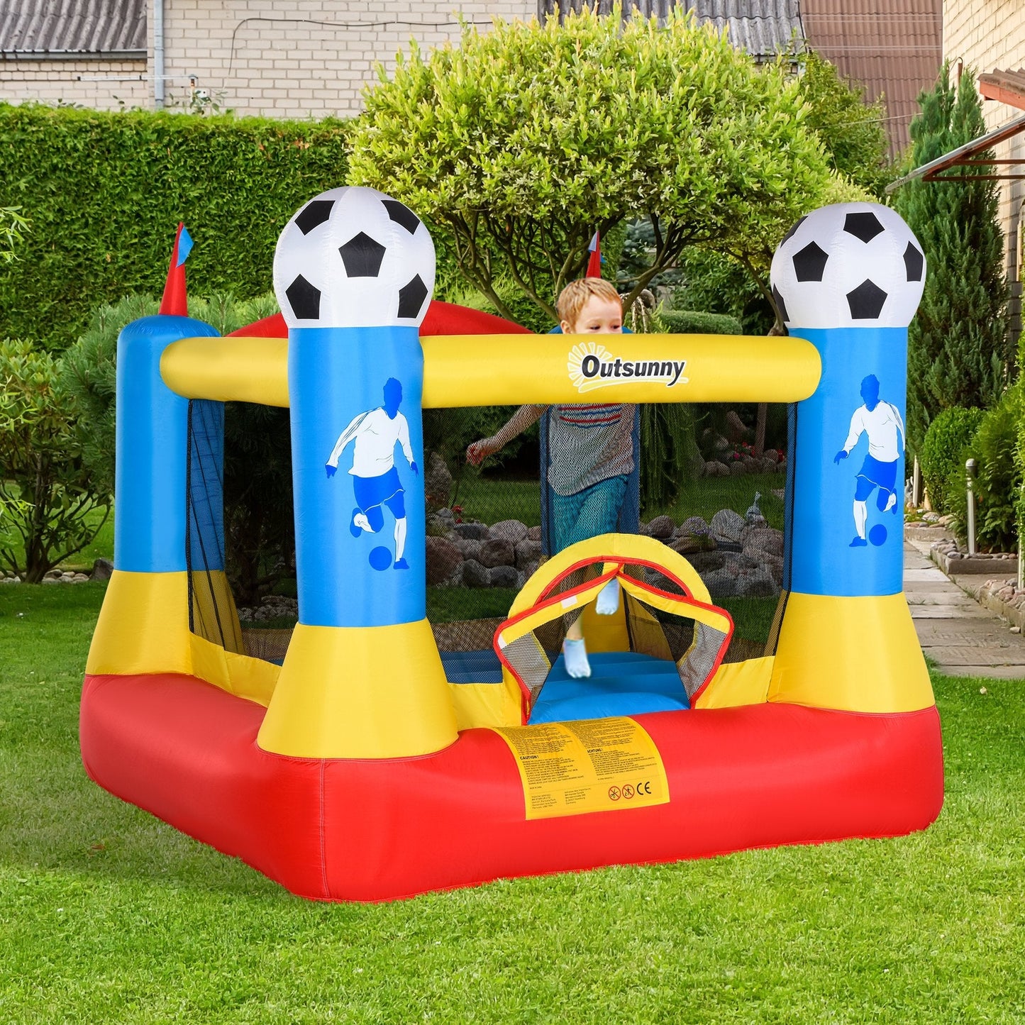 Kids Bounce Castle House Inflatable Trampoline with Inflator for Kids Age 3-8 Football Field Design 7.4' x 7.2' x 6.4' Inflatables   at Gallery Canada