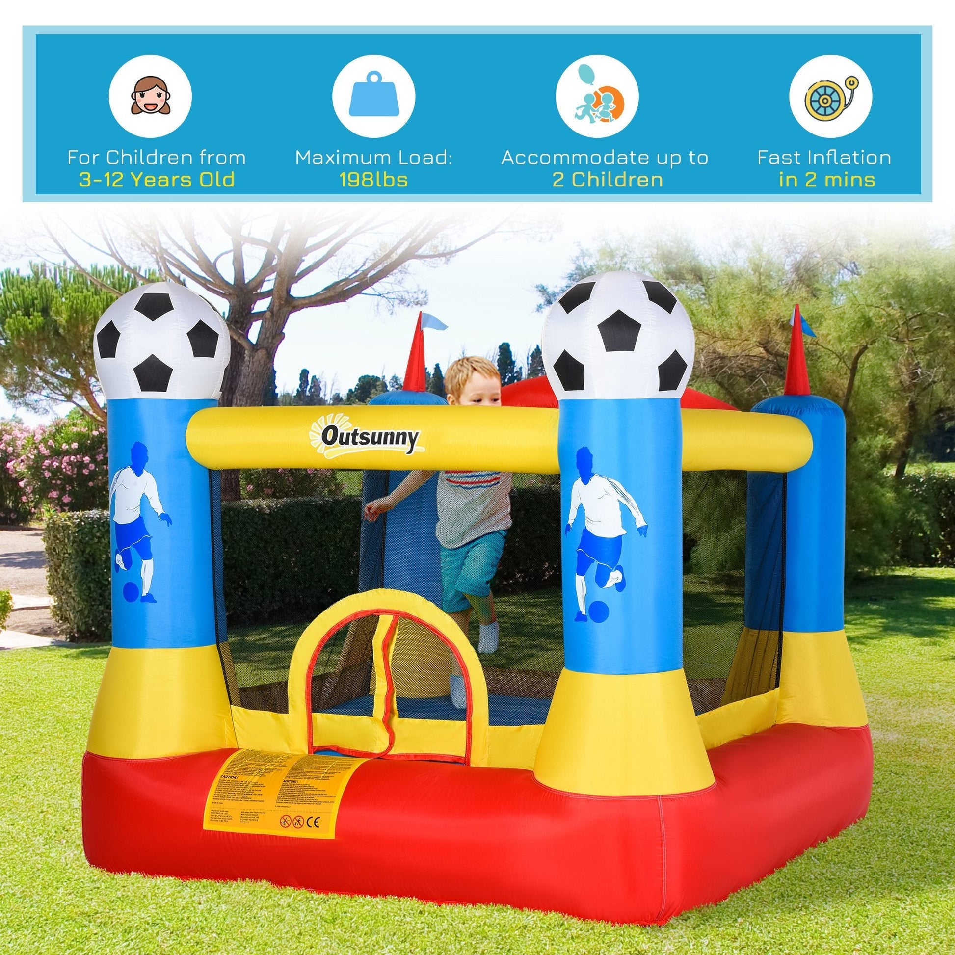 Kids Bounce Castle House Inflatable Trampoline with Inflator for Kids Age 3-8 Football Field Design 7.4' x 7.2' x 6.4' Inflatables   at Gallery Canada