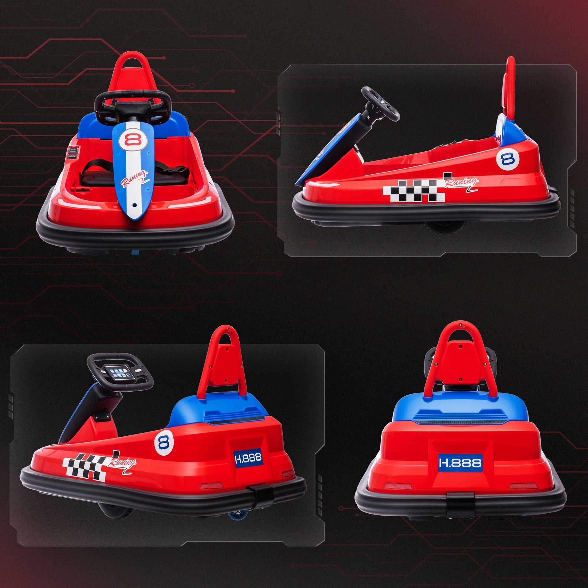 6V Kids Bumper Car with 360° Rotation, Music, Horn, Lights, Safety Belt - Red Electric Toy Cars   at Gallery Canada