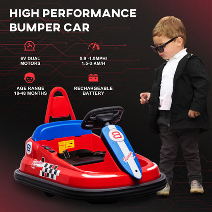 6V Kids Bumper Car with 360° Rotation, Music, Horn, Lights, Safety Belt - Red Electric Toy Cars   at Gallery Canada