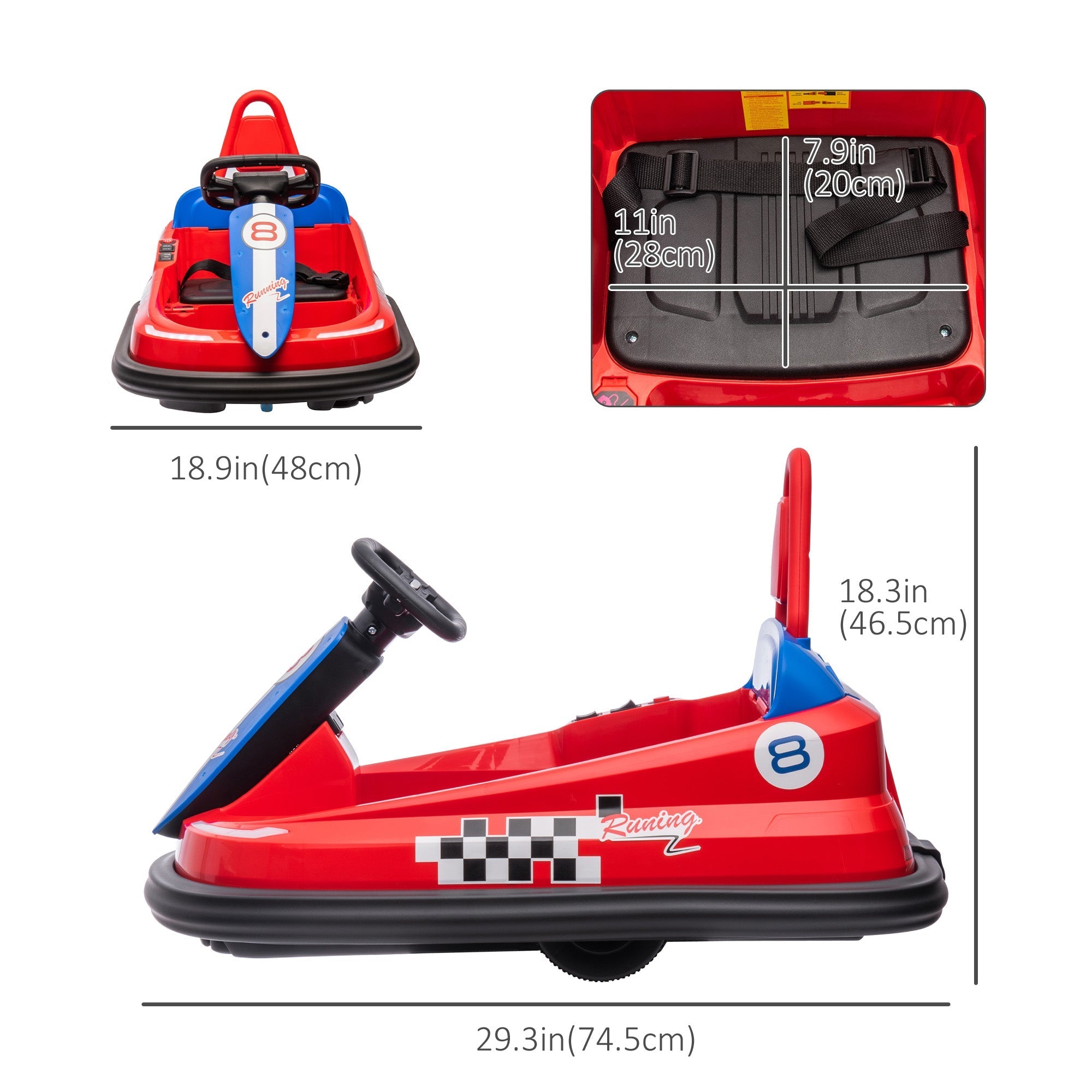 6V Kids Bumper Car with 360° Rotation, Music, Horn, Lights, Safety Belt - Red Electric Toy Cars   at Gallery Canada