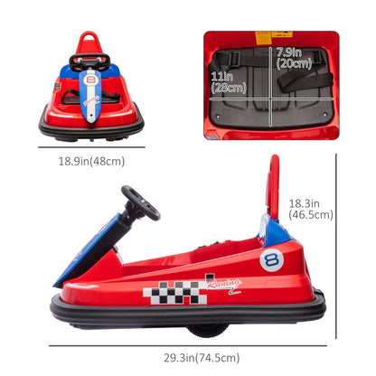 6V Kids Bumper Car with 360° Rotation, Music, Horn, Lights, Safety Belt - Red Electric Toy Cars   at Gallery Canada