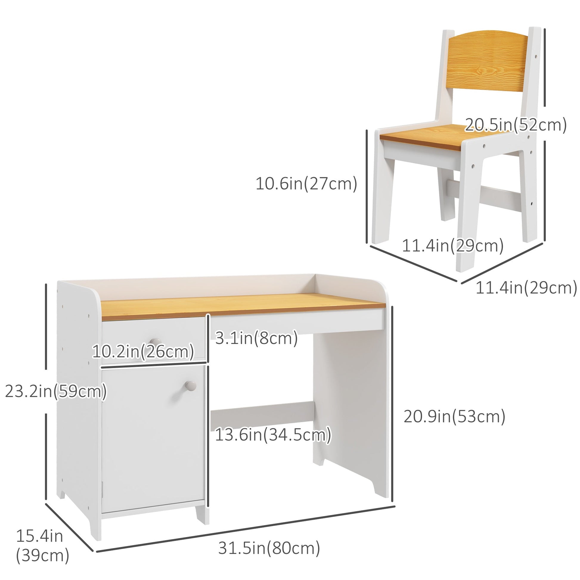 Kids Desk and Chair Set for 3-6 Year Old with Storage Drawer, Study Table and Chair for Children, White Kids Desk Sets   at Gallery Canada