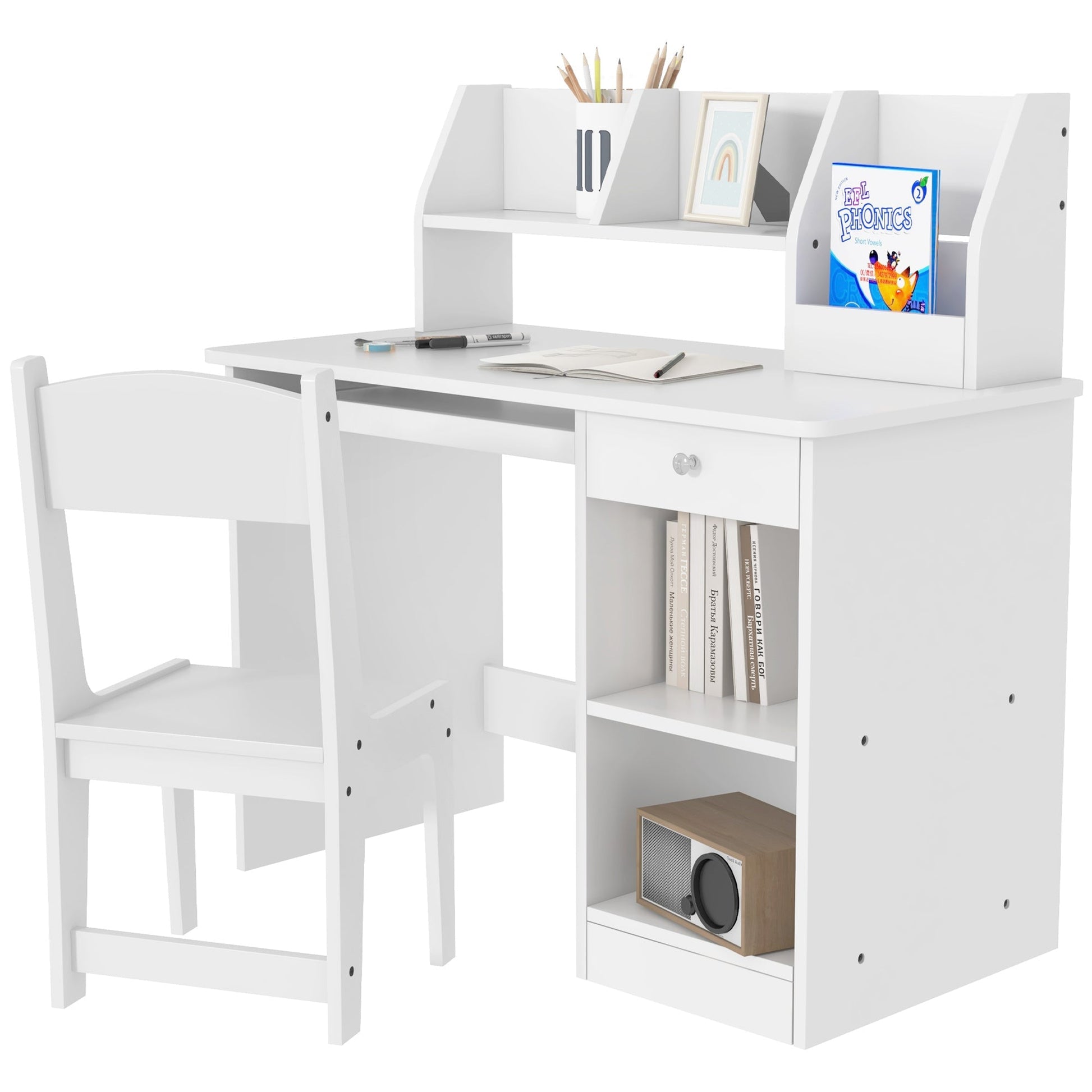 Kids Desk and Chair Set for 5-8 Year Old with Storage, Study Table and Chair for Children, White Kids Desk Sets White  at Gallery Canada