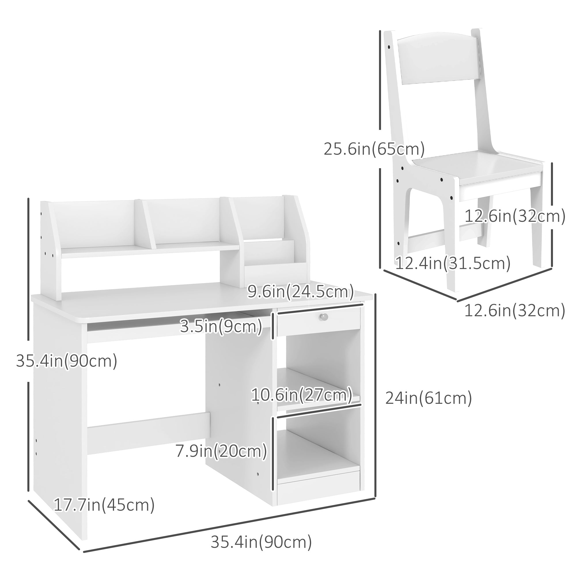 Kids Desk and Chair Set for 5-8 Year Old with Storage, Study Table and Chair for Children, White Kids Desk Sets   at Gallery Canada