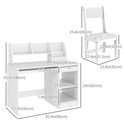 Kids Desk and Chair Set for 5-8 Year Old with Storage, Study Table and Chair for Children, White Kids Desk Sets   at Gallery Canada