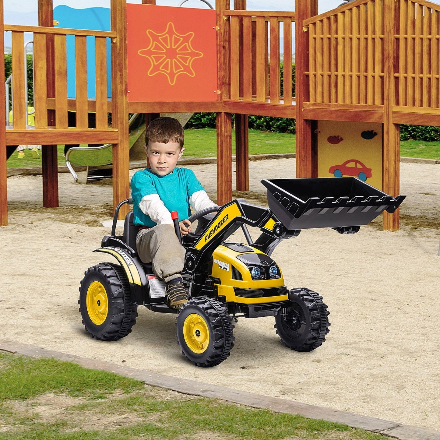 Kids Digger Ride On Excavator 6V Battery Powered Construction Tractor Music Headlight Moving Forward Backward Gear for 3-5 years old Yellow Kids Ride On Excavators   at Gallery Canada