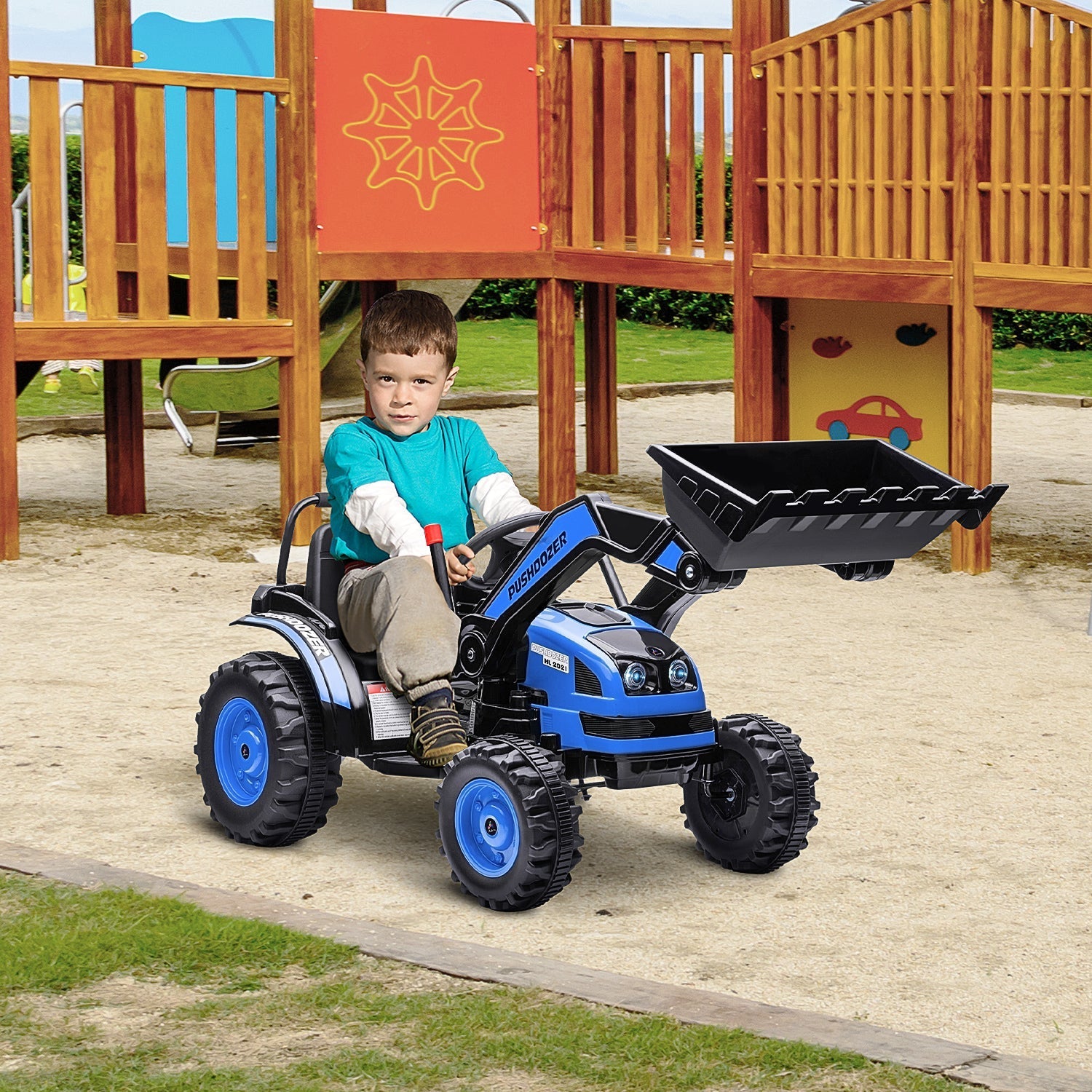 Kids Digger Ride On Excavator 6V Battery Powered Dual-Motor Construction Tractor Music Headlight Moving Forward Backward Gear for 3-5 years old Blue Kids Ride On Excavators   at Gallery Canada