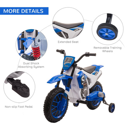 Kids Dirt Bike Battery-Powered Ride-On Electric Motorcycle with Charging 12V Battery, Training Wheels Blue Electric Motorcycles   at Gallery Canada