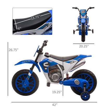 Kids Dirt Bike Battery-Powered Ride-On Electric Motorcycle with Charging 12V Battery, Training Wheels Blue Electric Motorcycles   at Gallery Canada