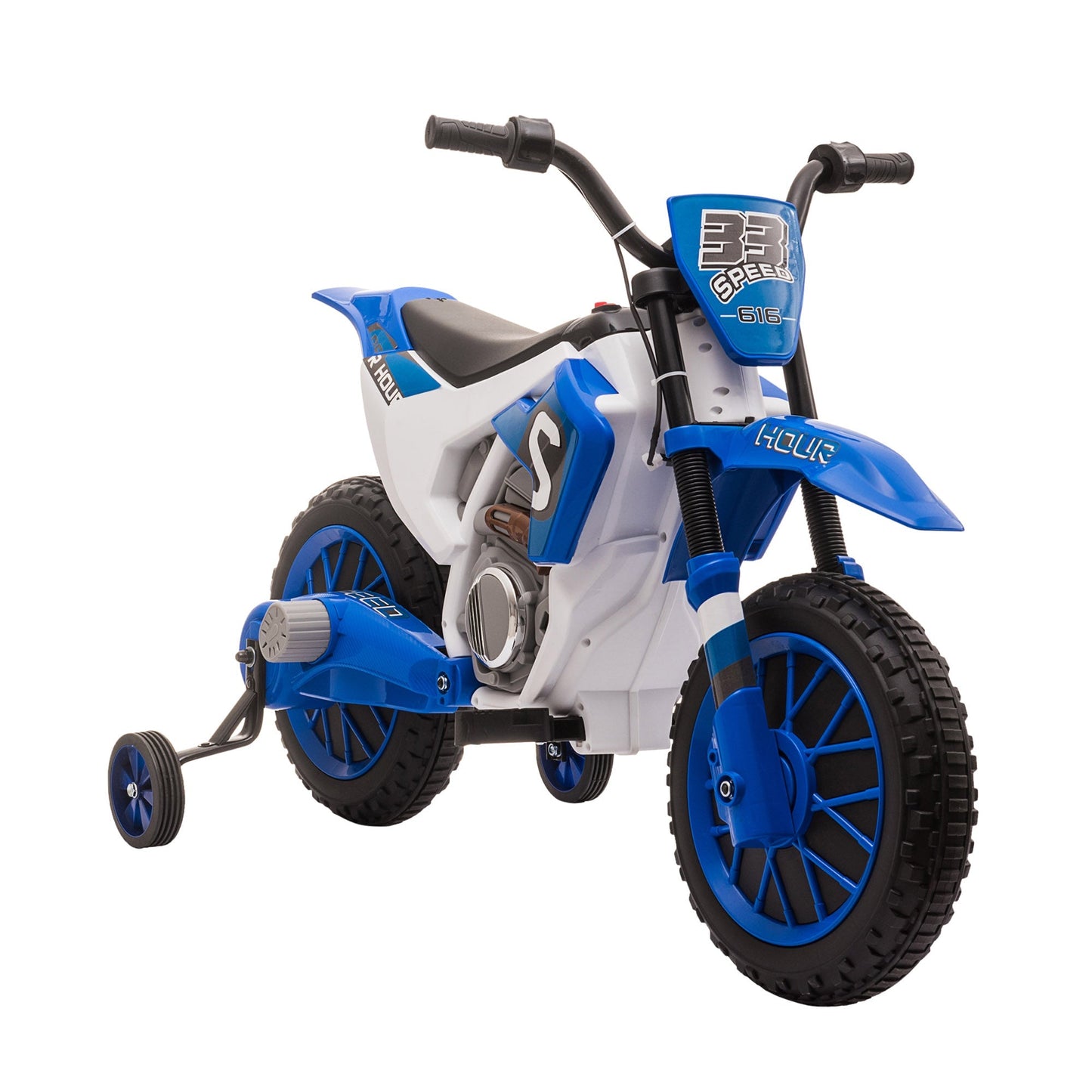 Kids Dirt Bike Battery-Powered Ride-On Electric Motorcycle with Charging 12V Battery, Training Wheels Blue Electric Motorcycles Blue  at Gallery Canada