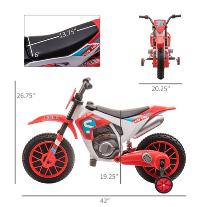 Kids Dirt Bike Battery-Powered Ride-On Electric Motorcycle with Charging 12V Battery, Training Wheels Red Electric Motorcycles   at Gallery Canada