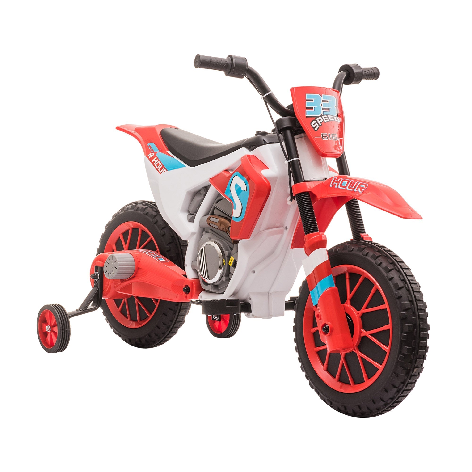 Kids Dirt Bike Battery-Powered Ride-On Electric Motorcycle with Charging 12V Battery, Training Wheels Red Electric Motorcycles Red  at Gallery Canada