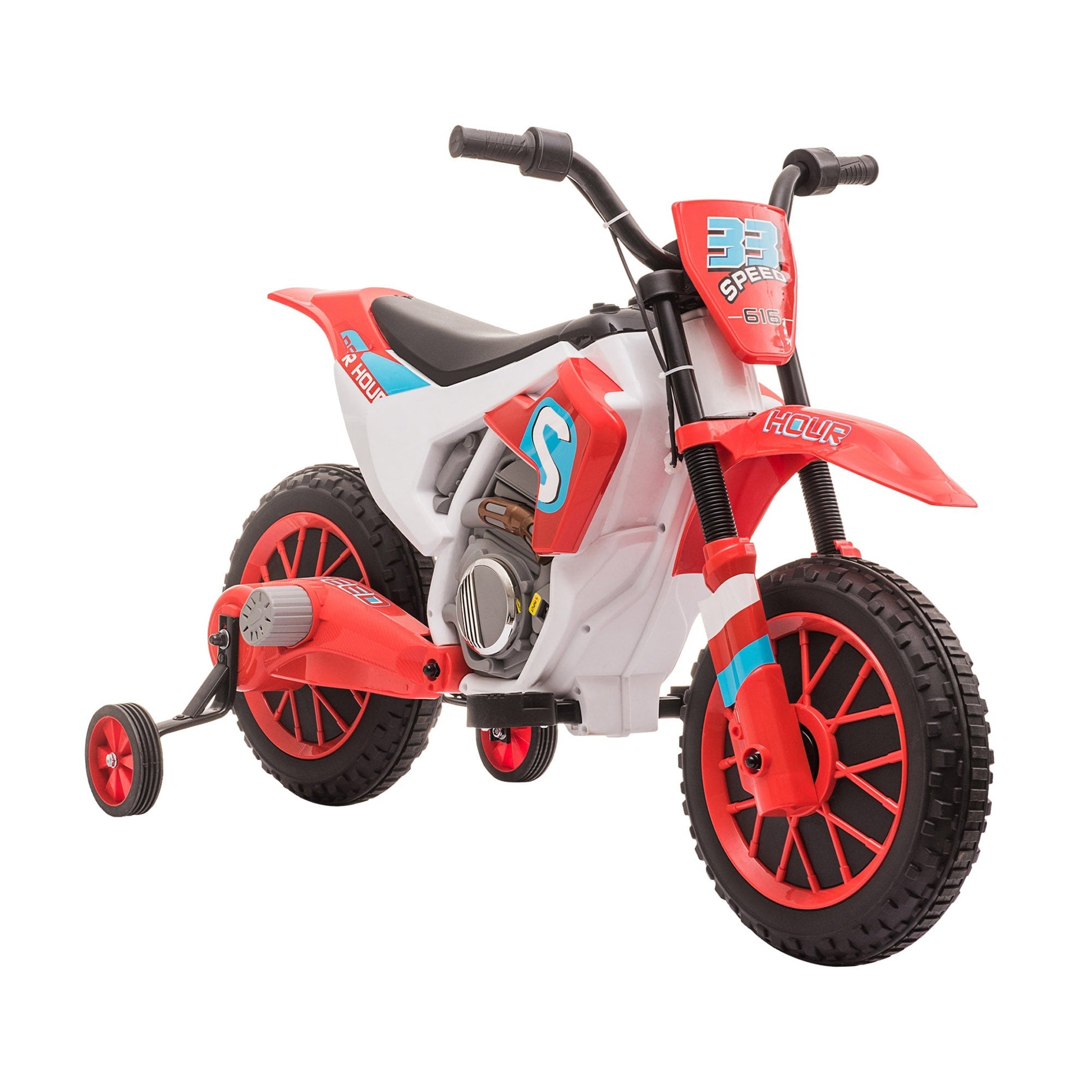 Kids Dirt Bike Battery-Powered Ride-On Electric Motorcycle with Charging 12V Battery, Training Wheels Red Electric Motorcycles Red  at Gallery Canada