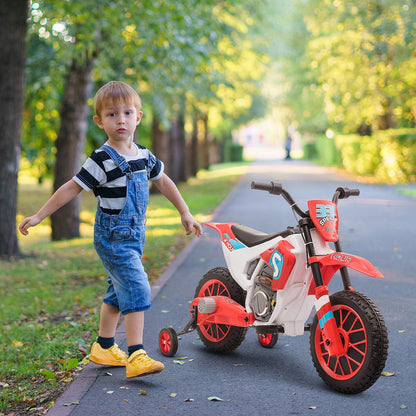 Kids Dirt Bike Battery-Powered Ride-On Electric Motorcycle with Charging 12V Battery, Training Wheels Red Electric Motorcycles   at Gallery Canada