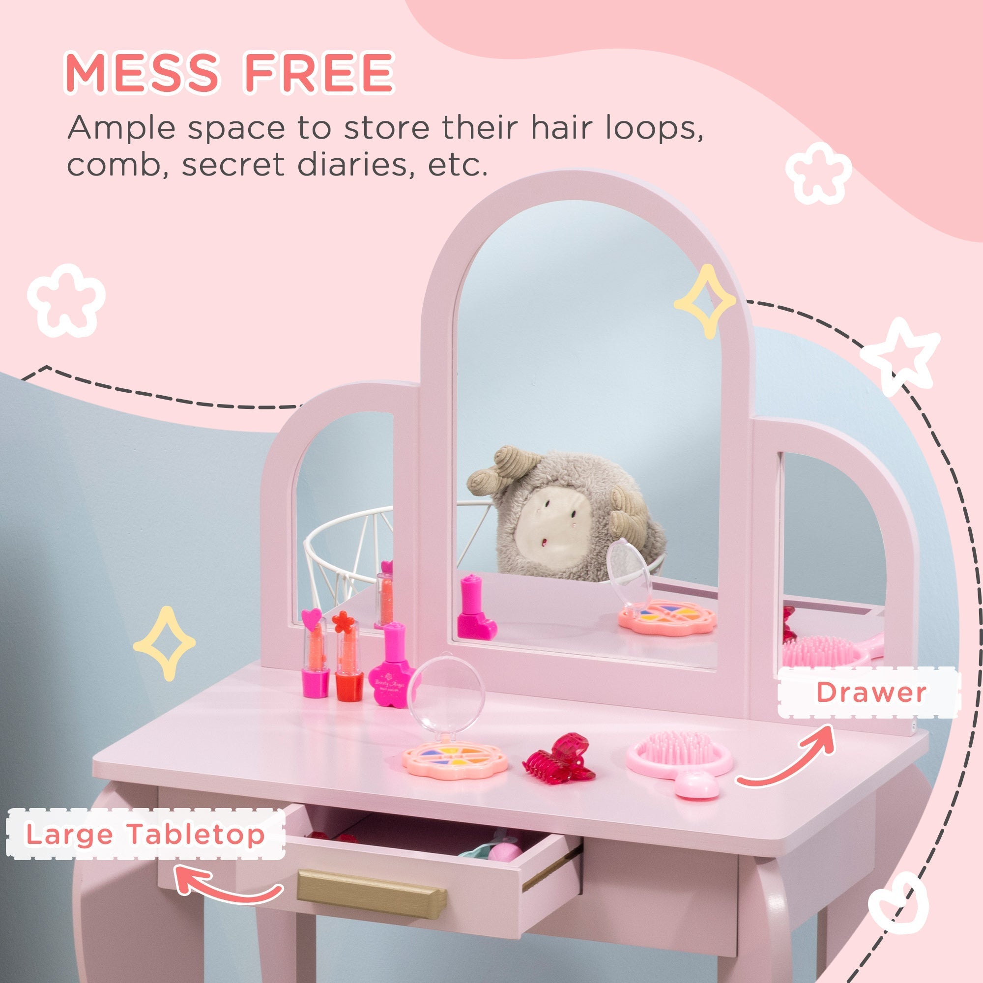 Kids Dressing Table and Chair Set, Girls Dressing Set, Makeup Desk with Drawer for 3-6 Years Old Kids, Pink Kids Bedroom Furniture   at Gallery Canada