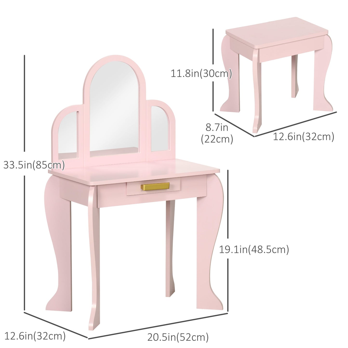 Kids Dressing Table and Chair Set, Girls Dressing Set, Makeup Desk with Drawer for 3-6 Years Old Kids, Pink Kids Bedroom Furniture   at Gallery Canada