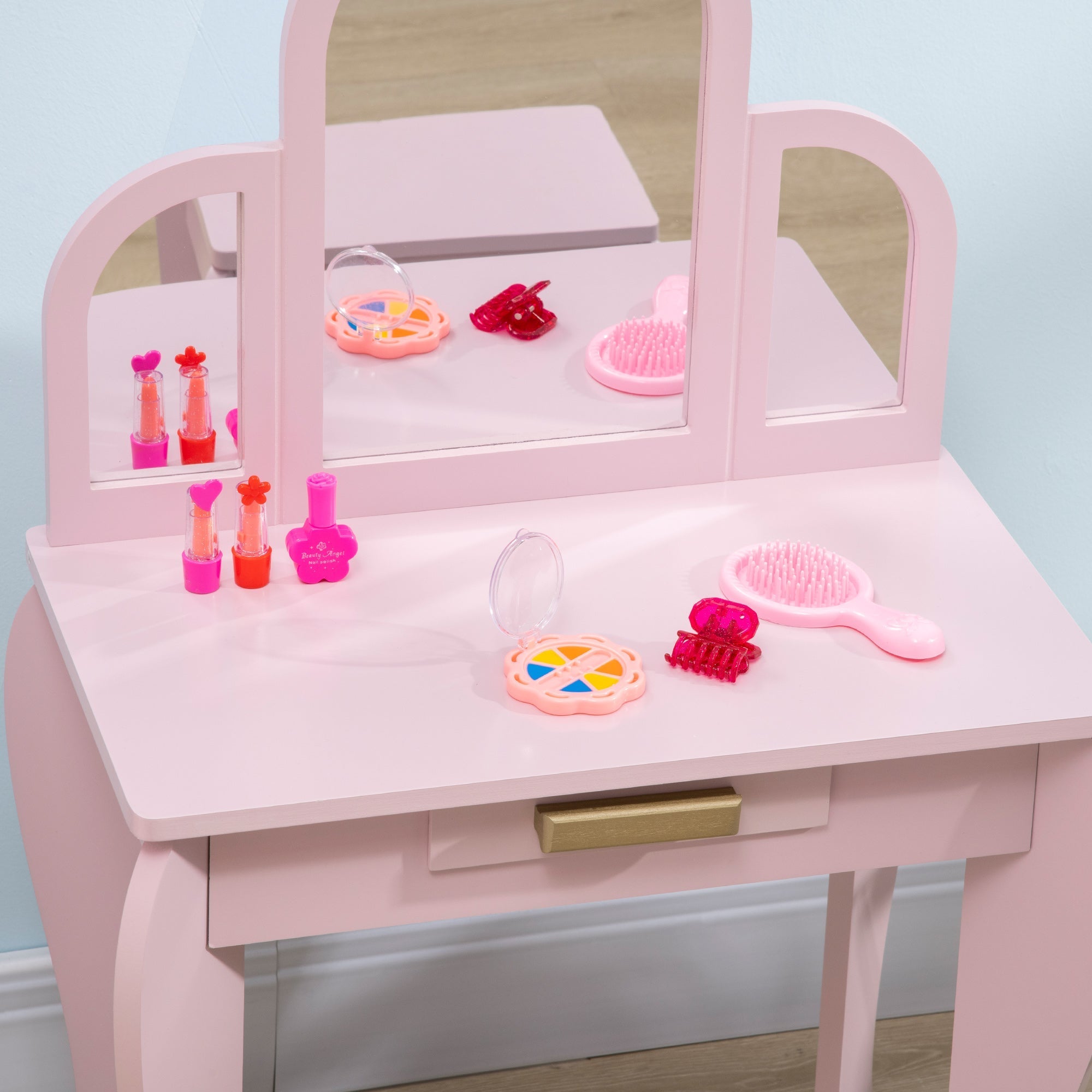 Kids Dressing Table and Chair Set, Girls Dressing Set, Makeup Desk with Drawer for 3-6 Years Old Kids, Pink Kids Bedroom Furniture   at Gallery Canada