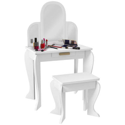 Kids Dressing Table and Chair Set, Girls Dressing Set, Makeup Desk with Drawer for 3-6 Years Old Kids, White Toy Vanity White  at Gallery Canada