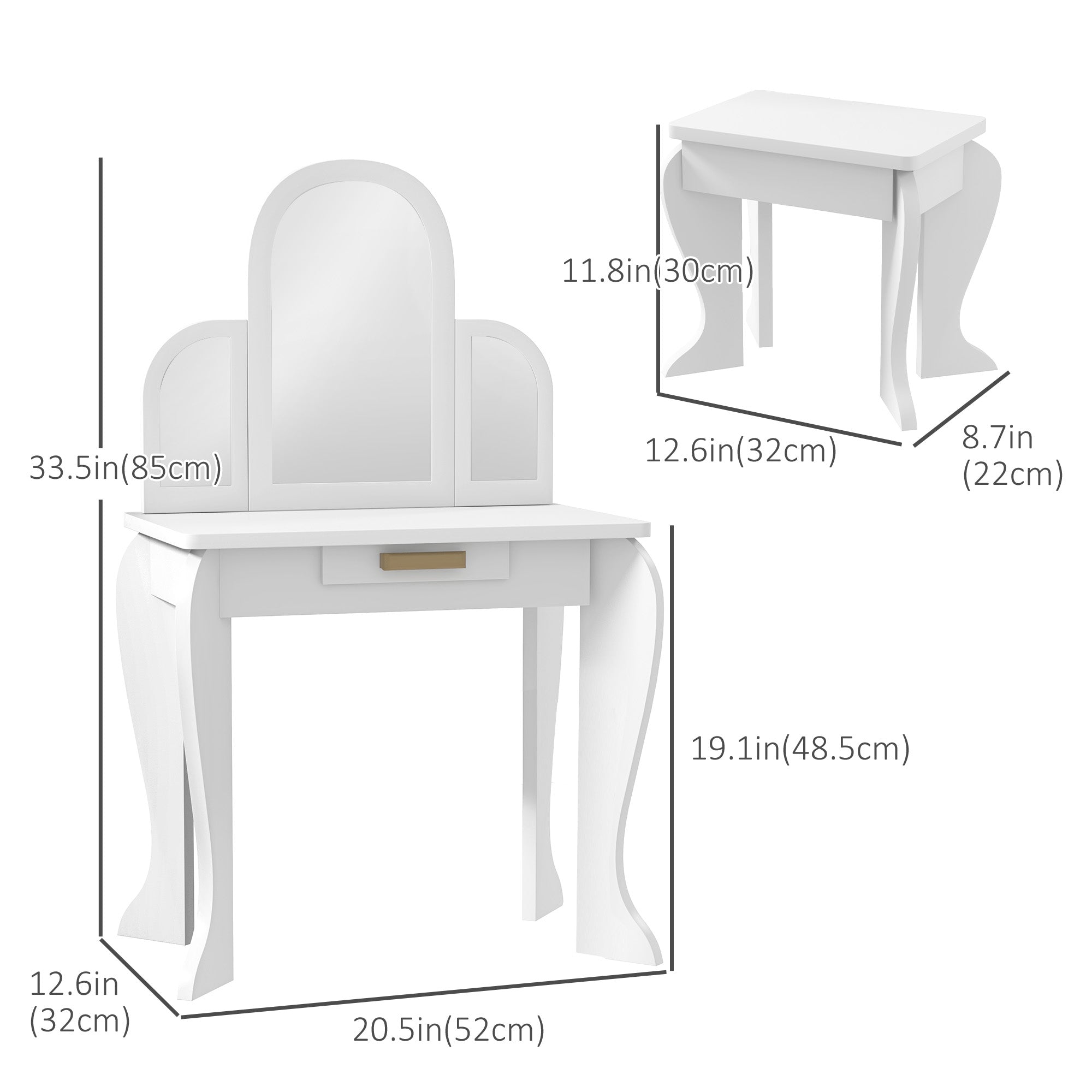 Kids Dressing Table and Chair Set, Girls Dressing Set, Makeup Desk with Drawer for 3-6 Years Old Kids, White Toy Vanity   at Gallery Canada