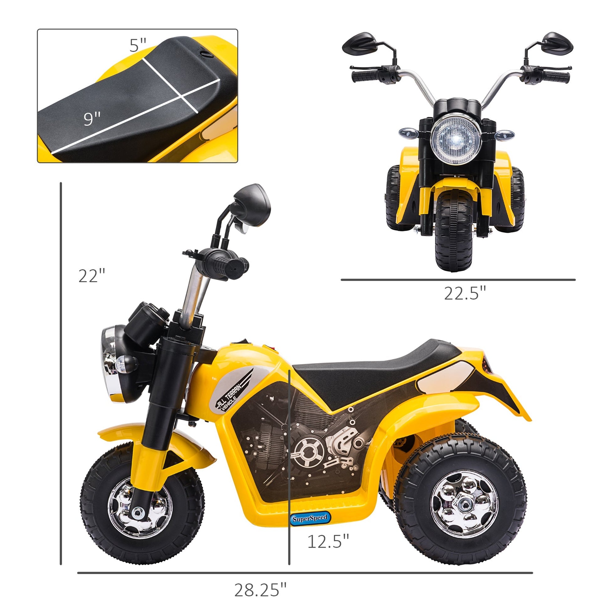 Kids Electric Motorcycle 6V Battery Powered Ride-On Dirt Bike 3-Wheels Motorbike Yellow Electric Motorcycles   at Gallery Canada