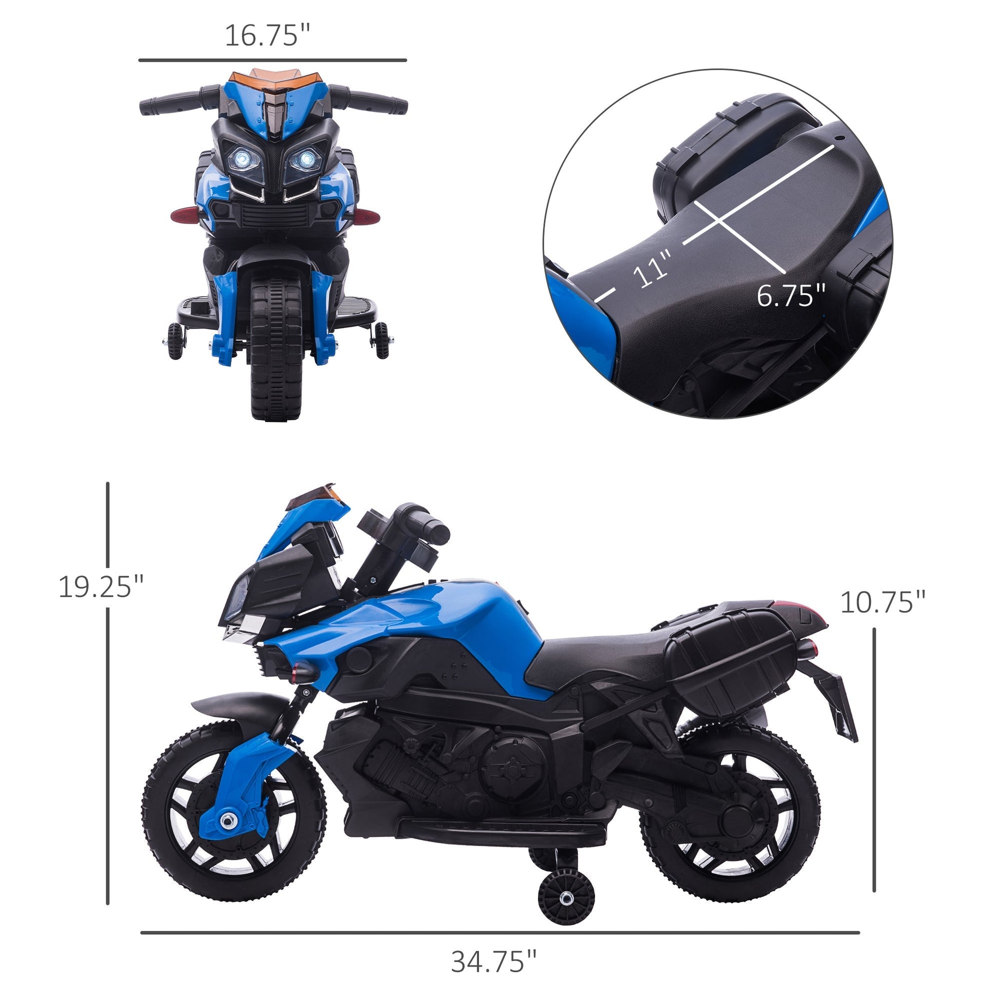 Kids Electric Motorcycle Ride-On Toy 6V 3 km/h Max Speed for Kids 18 - 48 months Blue Electric Motorcycles   at Gallery Canada