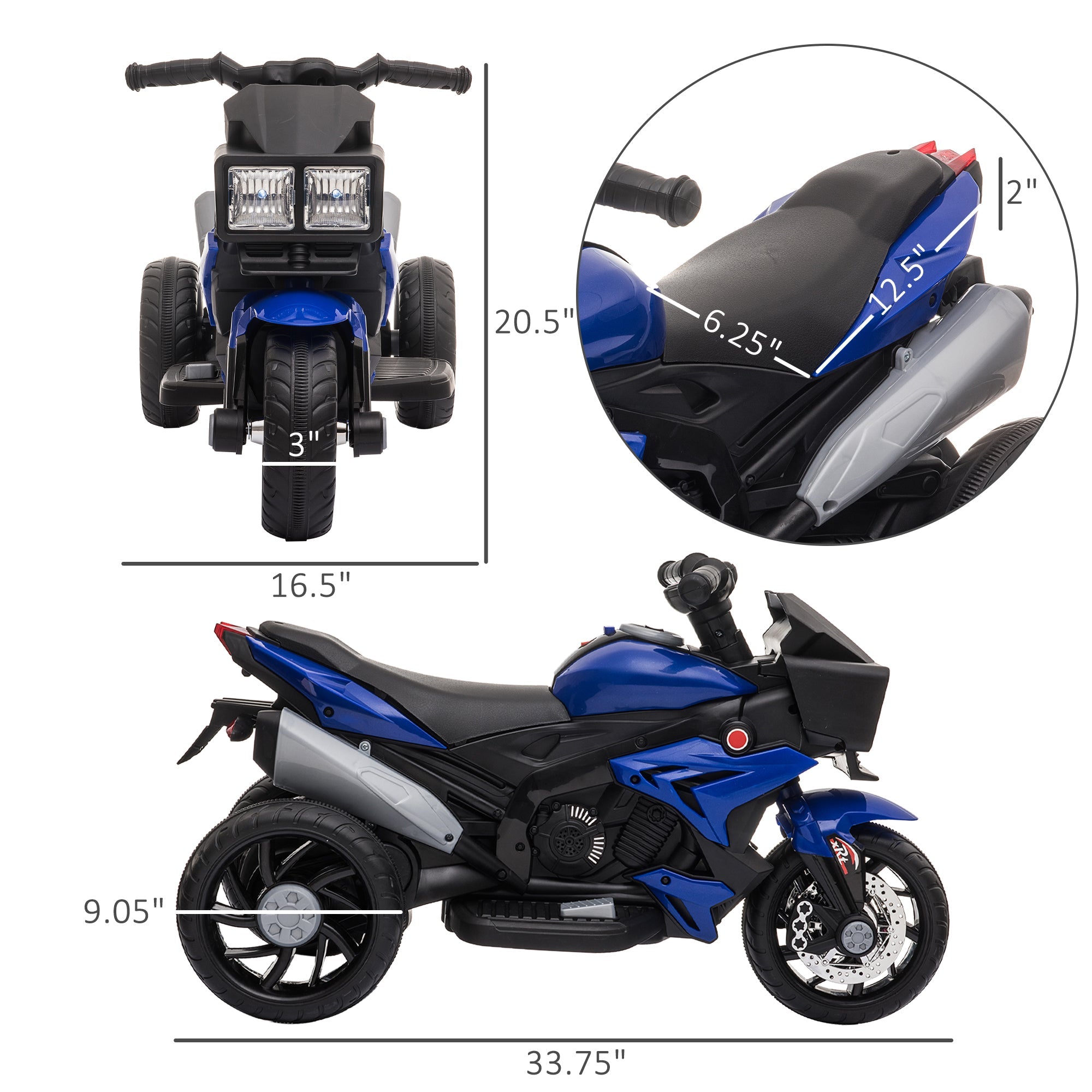 Kids Electric Pedal Motorcycle Ride-On Toy 6V Battery Powered w/ Music Horn Headlights Motorbike for Girls Boy Blue Electric Motorcycles   at Gallery Canada