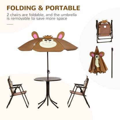 Kids Folding Picnic Table and Chair Set Pattern Outdoor Garden Patio Backyard with Removable &; Height Adjustable Sun Umbrella Brown - Gallery Canada