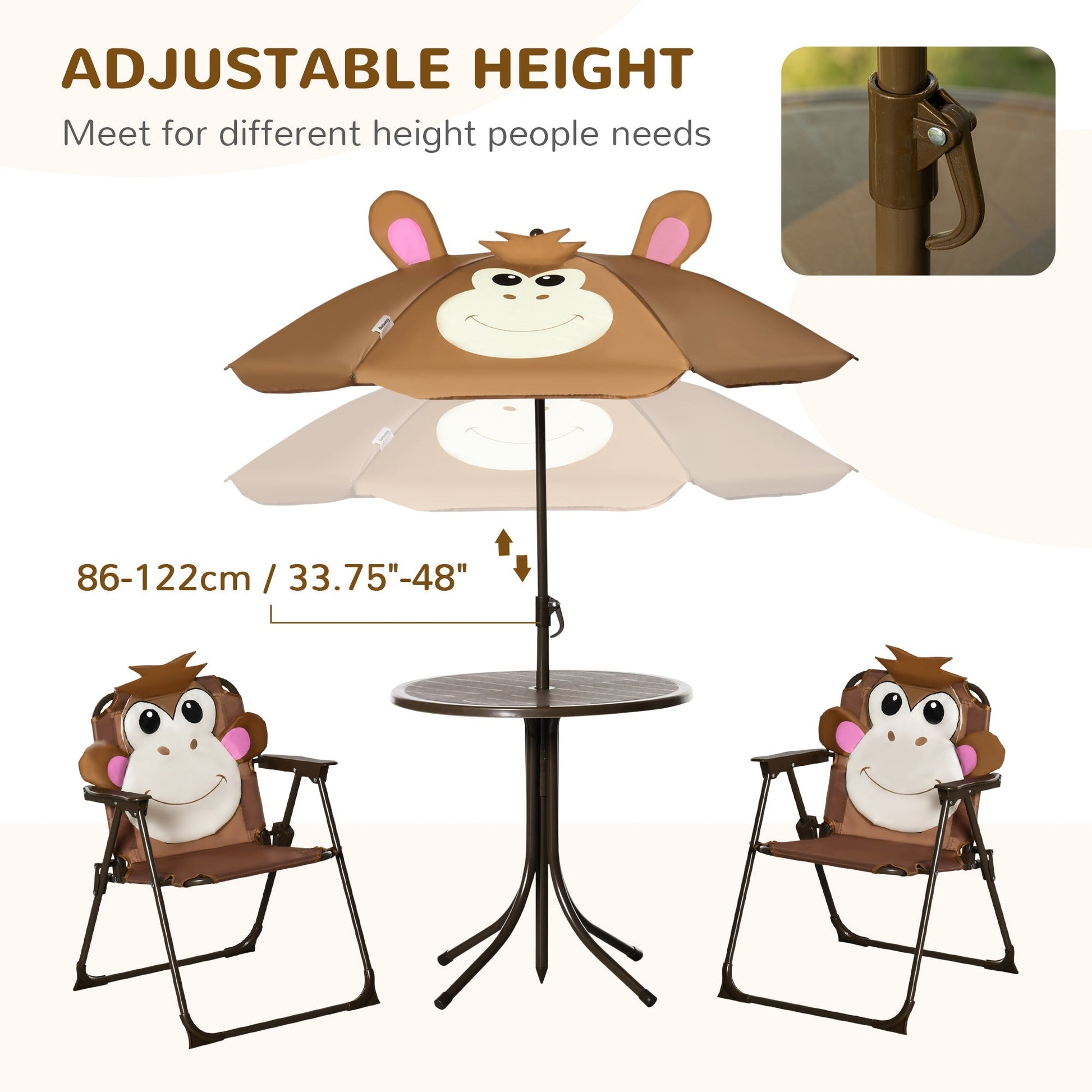 Kids Folding Picnic Table and Chair Set Pattern Outdoor Garden Patio Backyard with Removable &; Height Adjustable Sun Umbrella Brown - Gallery Canada