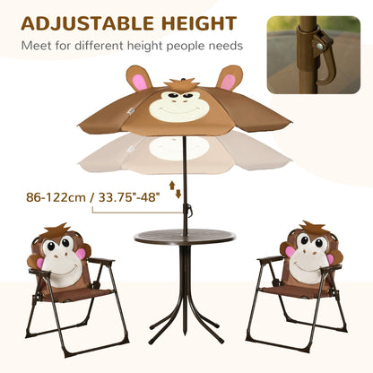 Kids Folding Picnic Table and Chair Set Pattern Outdoor Garden Patio Backyard with Removable &; Height Adjustable Sun Umbrella Brown Kids Outdoor Furniture   at Gallery Canada