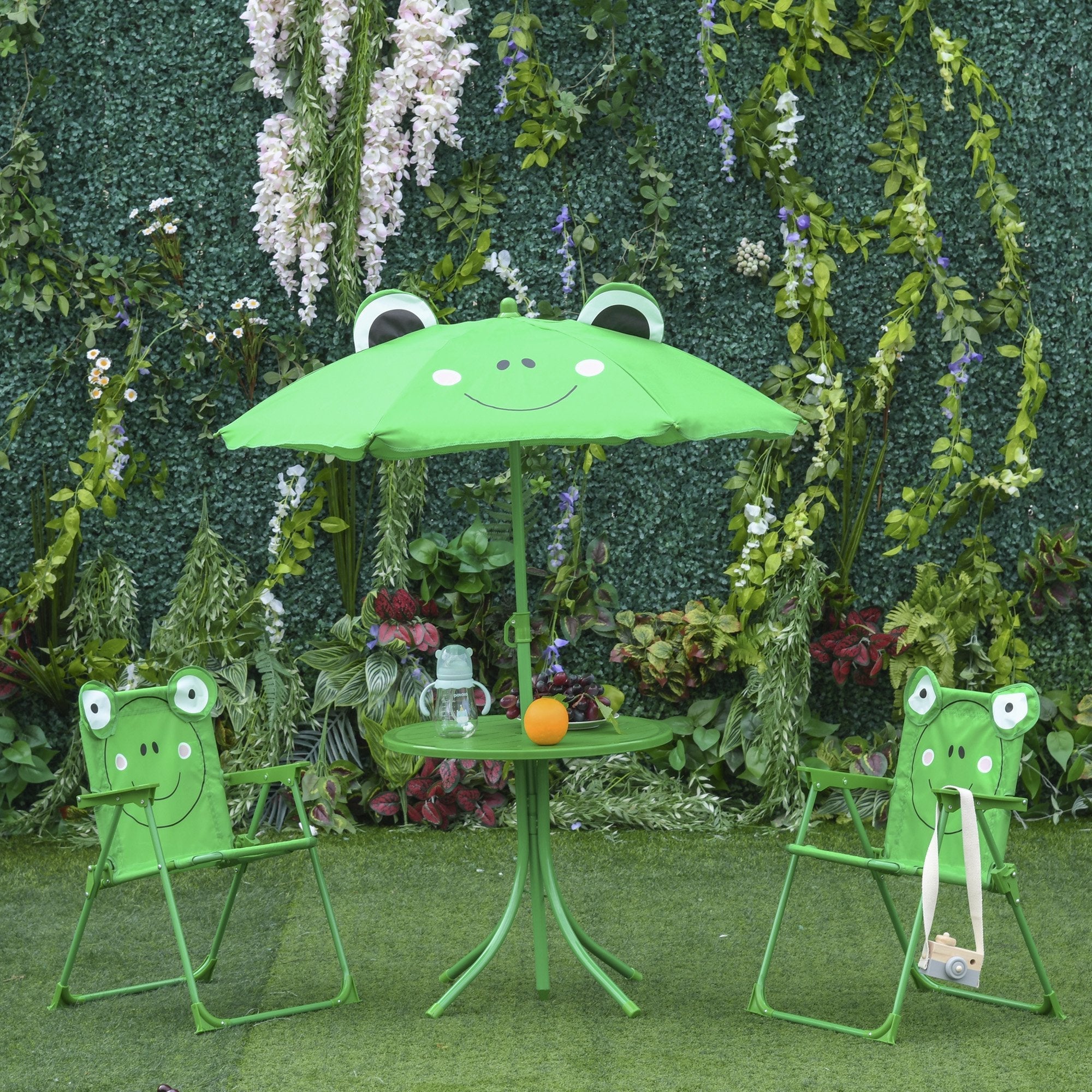 Kids Folding Picnic Table and Chair Set Pattern Outdoor Garden Patio Backyard with Removable &; Height Adjustable Sun Umbrella Green Kids Outdoor Furniture   at Gallery Canada