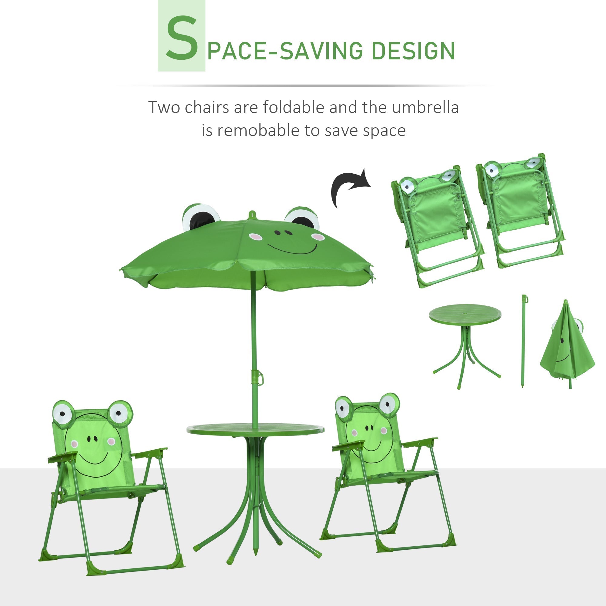 Kids Folding Picnic Table and Chair Set Pattern Outdoor Garden Patio Backyard with Removable &; Height Adjustable Sun Umbrella Green Kids Outdoor Furniture   at Gallery Canada