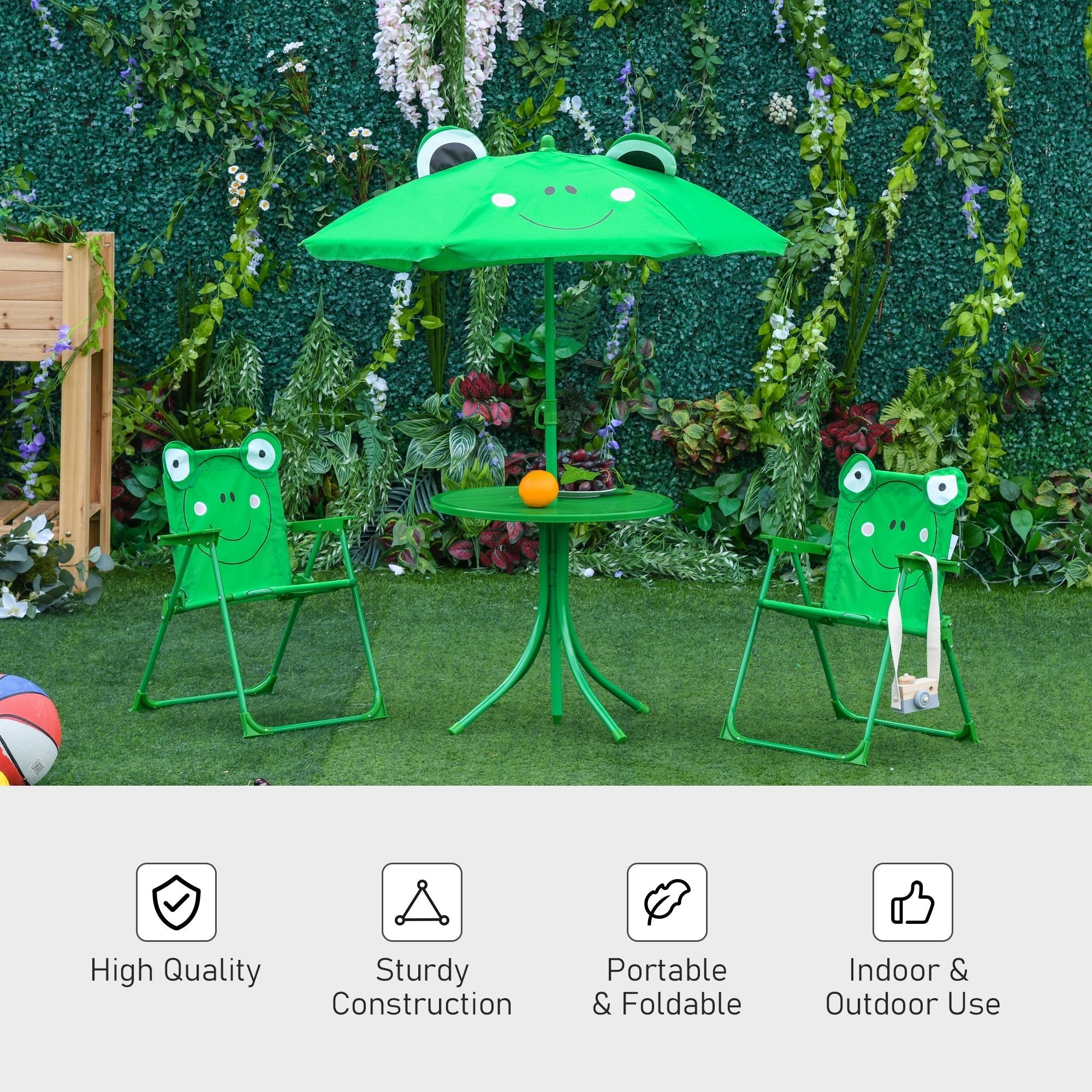 Kids Folding Picnic Table and Chair Set Pattern Outdoor Garden Patio Backyard with Removable &; Height Adjustable Sun Umbrella Green Kids Outdoor Furniture   at Gallery Canada