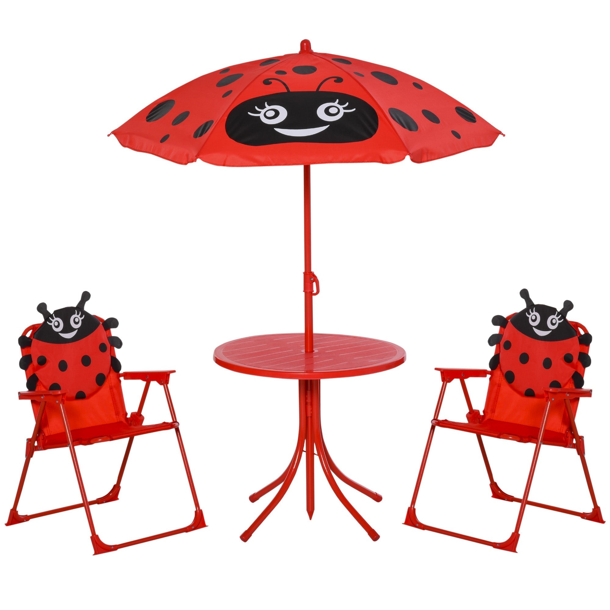 Kids Folding Picnic Table and Chair Set Pattern Outdoor Garden Patio Backyard with Removable &; Height Adjustable Sun Umbrella Red Kids Outdoor Furniture Red  at Gallery Canada