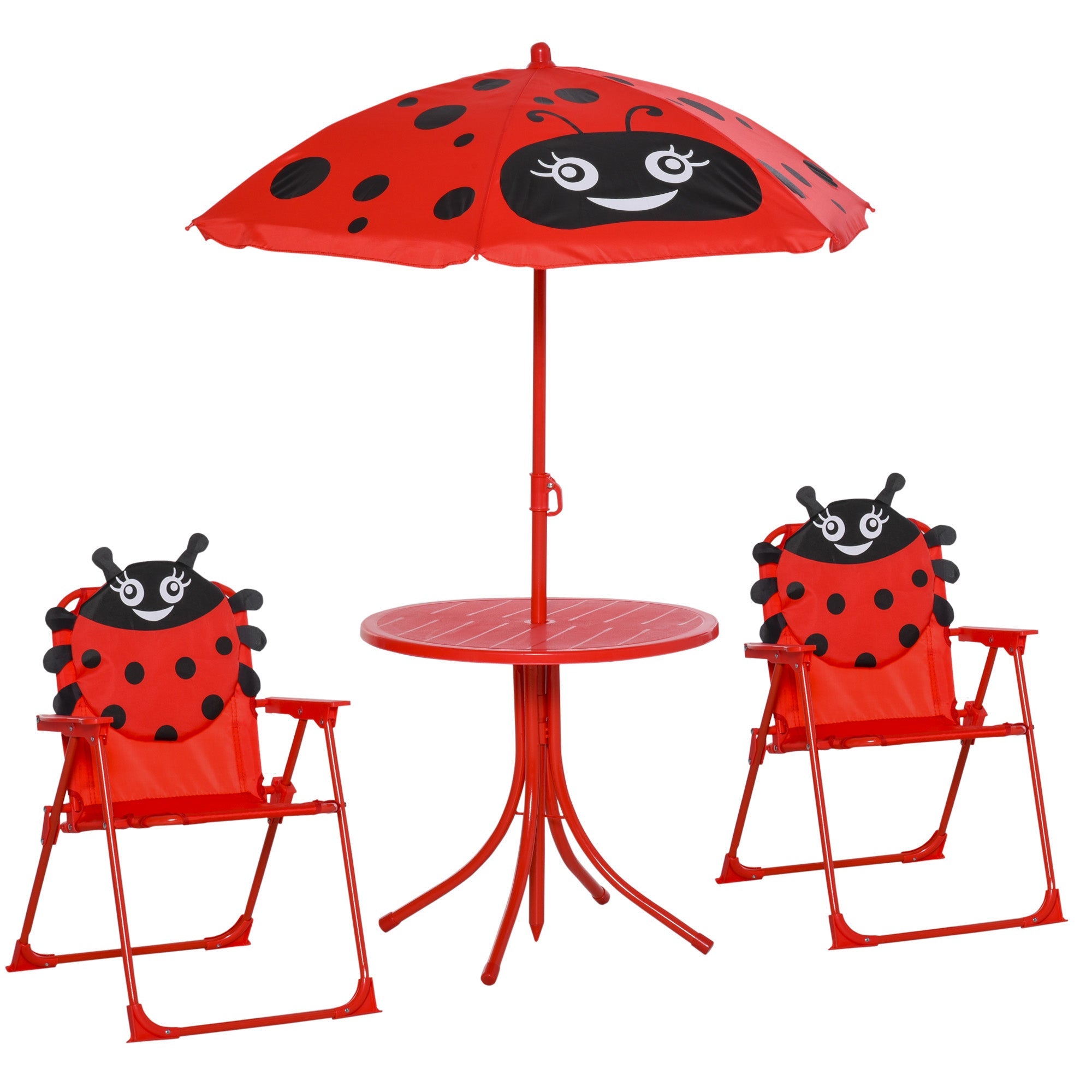 Kids Folding Picnic Table and Chair Set Pattern Outdoor Garden Patio Backyard with Removable &; Height Adjustable Sun Umbrella Red Kids Outdoor Furniture   at Gallery Canada