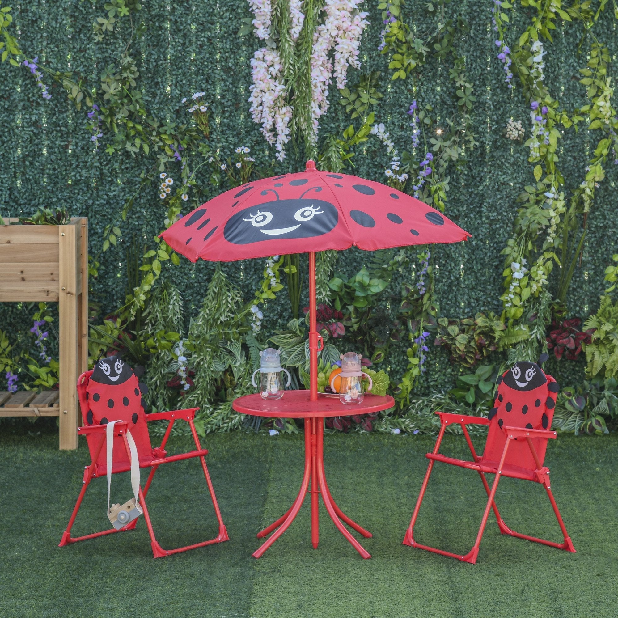 Kids Folding Picnic Table and Chair Set Pattern Outdoor Garden Patio Backyard with Removable &; Height Adjustable Sun Umbrella Red Kids Outdoor Furniture   at Gallery Canada