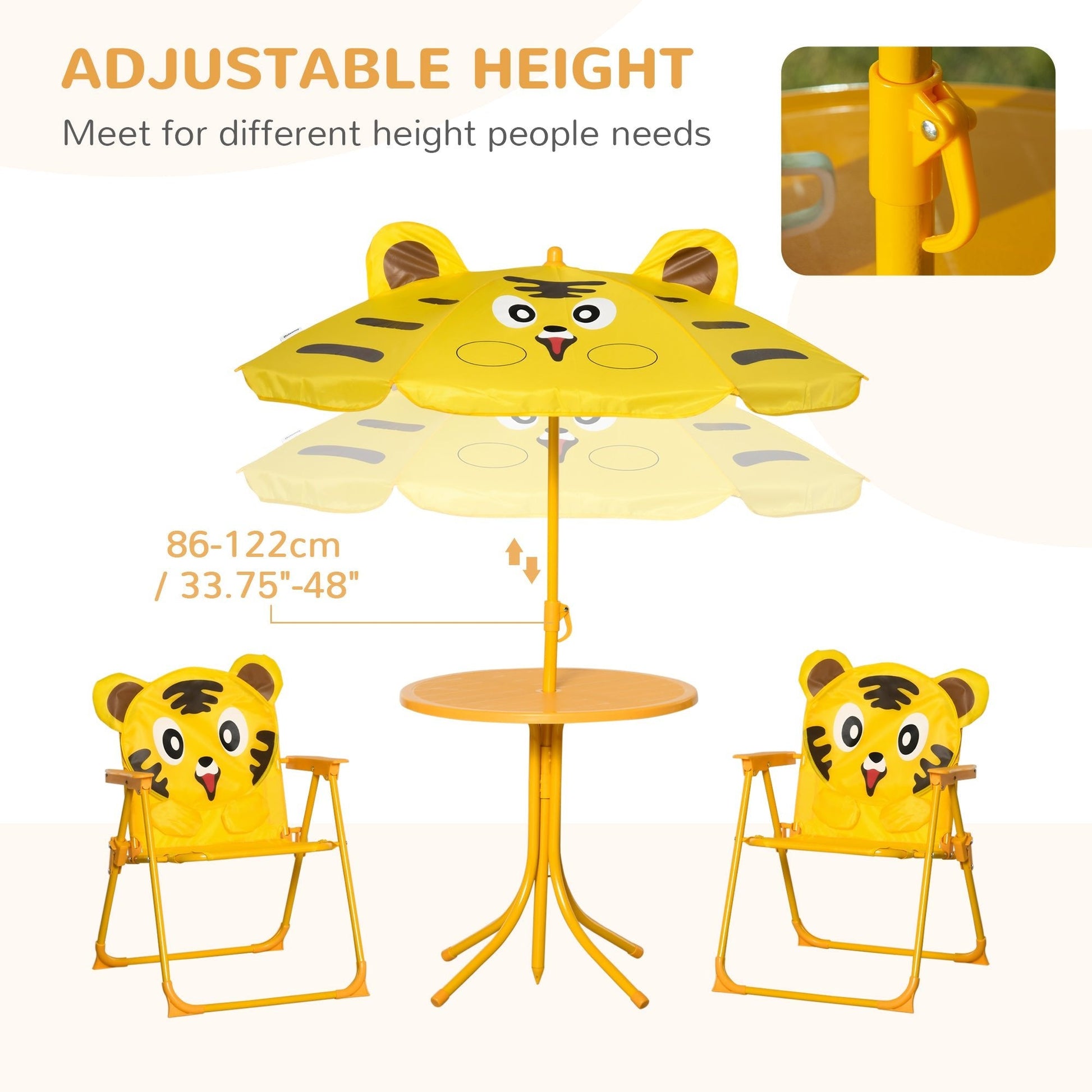 Kids Folding Picnic Table and Chair Set Pattern Outdoor Garden Patio Backyard with Removable &; Height Adjustable Sun Umbrella Yellow Kids Outdoor Furniture   at Gallery Canada