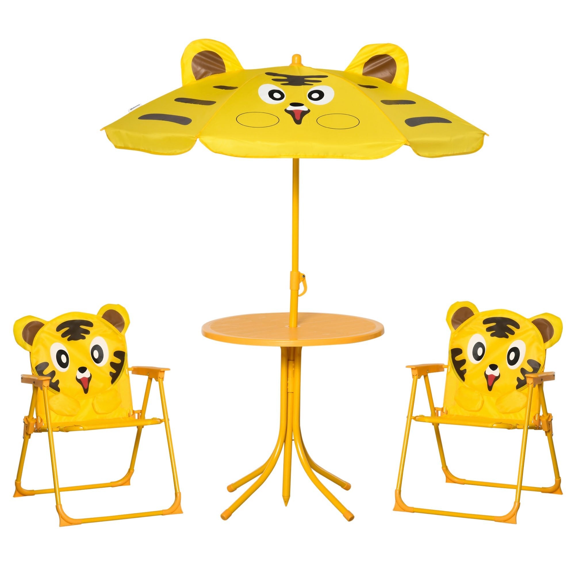 Kids Folding Picnic Table and Chair Set Pattern Outdoor Garden Patio Backyard with Removable &; Height Adjustable Sun Umbrella Yellow Kids Outdoor Furniture Yellow  at Gallery Canada