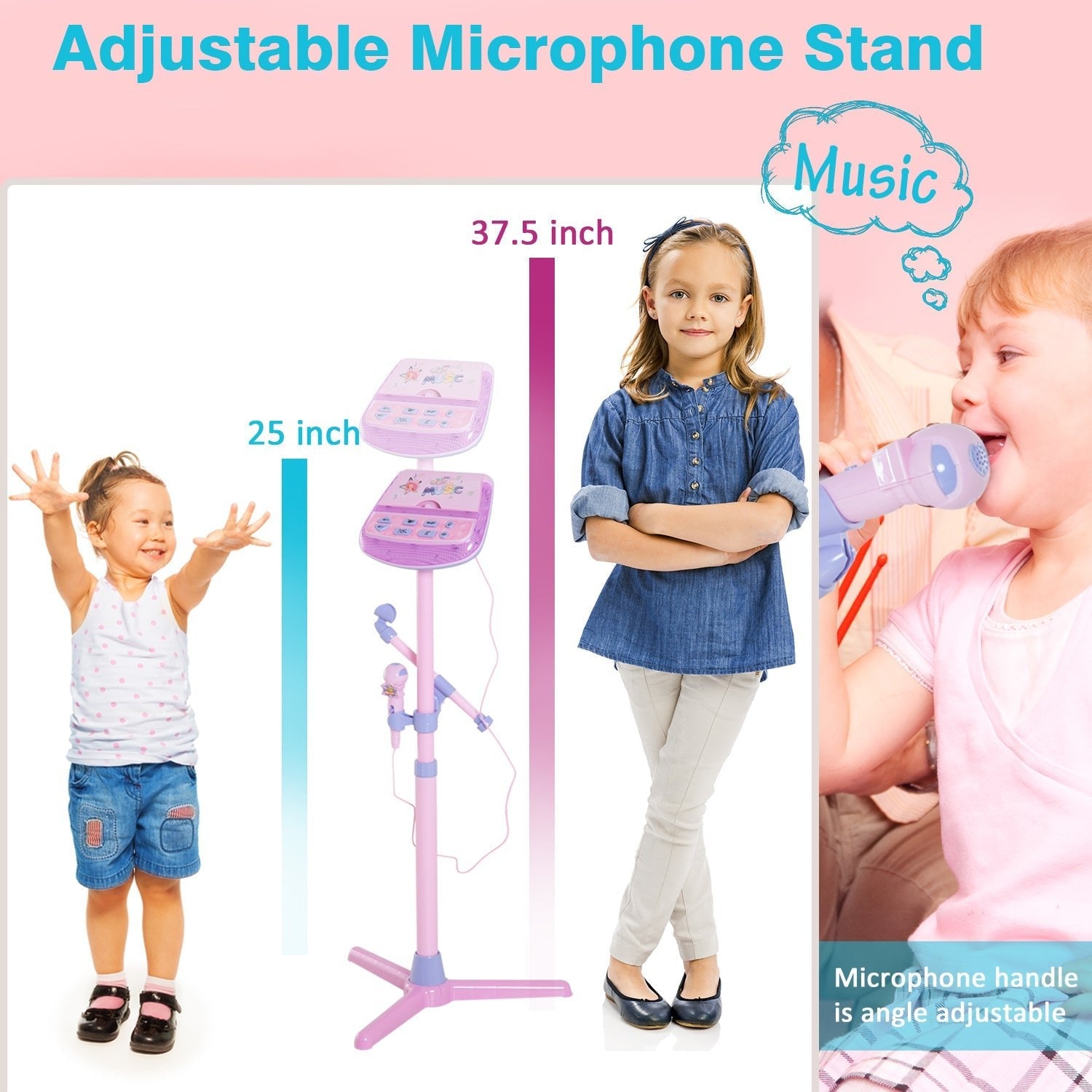 Kids Karaoke Disco Machine Toy Adjustable Microphone Speaker Stand Connected to iPod Phone MP3 Players Light Pink Electronic Musical Pianos   at Gallery Canada