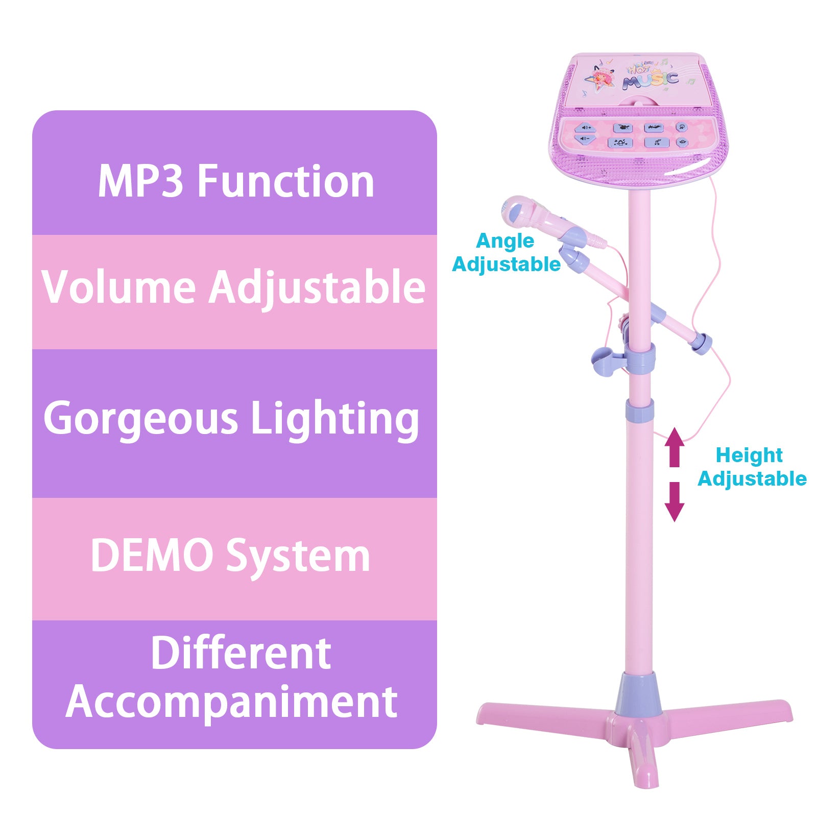 Kids Karaoke Disco Machine Toy Adjustable Microphone Speaker Stand Connected to iPod Phone MP3 Players Light Pink Electronic Musical Pianos   at Gallery Canada