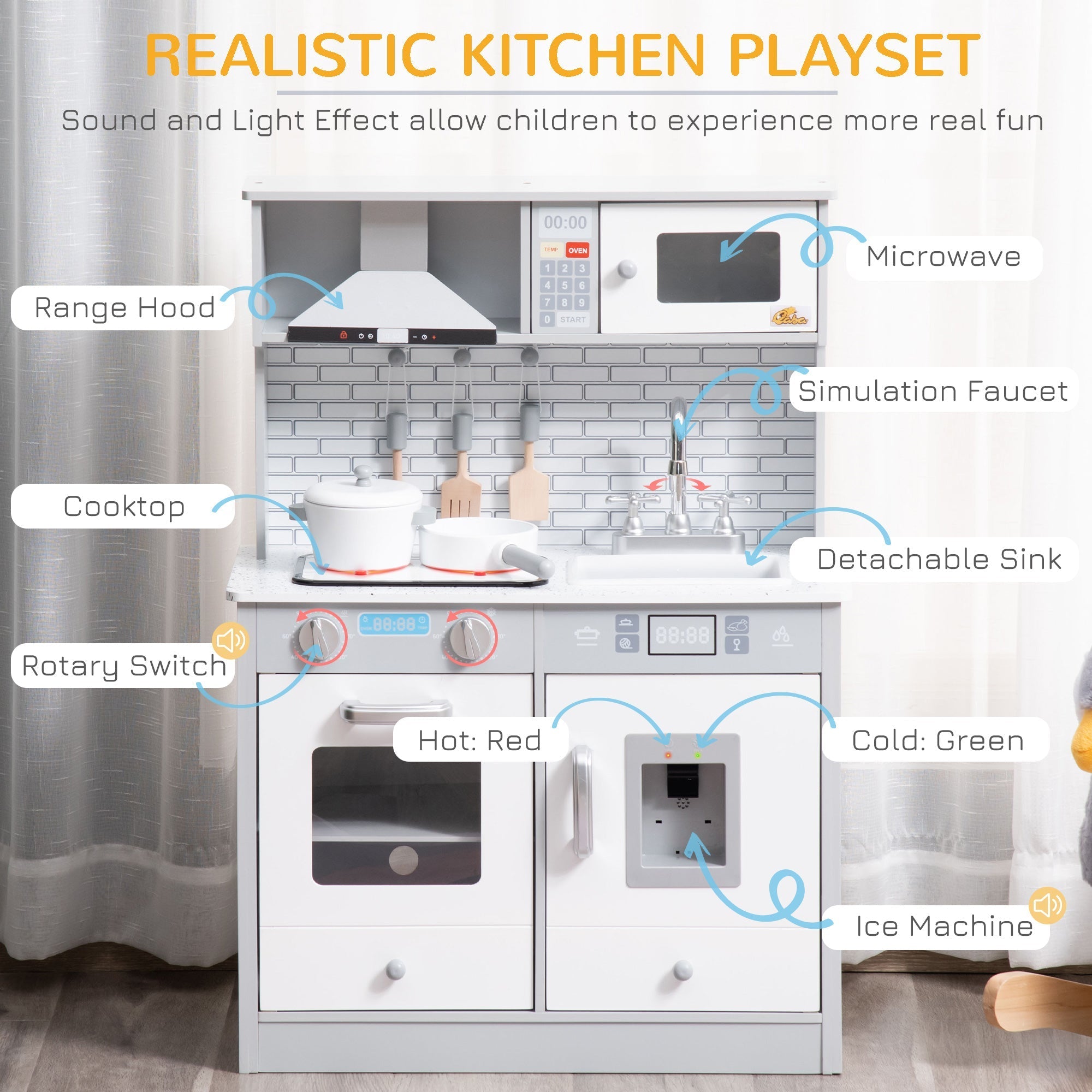 Educational Kids Kitchen Playset with Sound & Light, Battery Operated Cooktop, Multi Colour Play Kitchen   at Gallery Canada