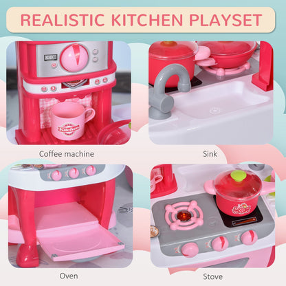 Kids Kitchen Set Kitchen Playset Pretend Toy Children Role Play Game Toy with Light &; Sound Function 38Pcs Toy Accessories - Pink Play Kitchen   at Gallery Canada