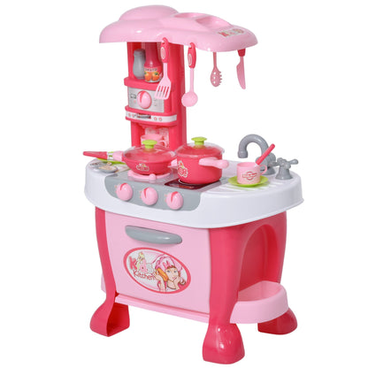 Kids Kitchen Set Kitchen Playset Pretend Toy Children Role Play Game Toy with Light &; Sound Function 38Pcs Toy Accessories - Pink Play Kitchen   at Gallery Canada