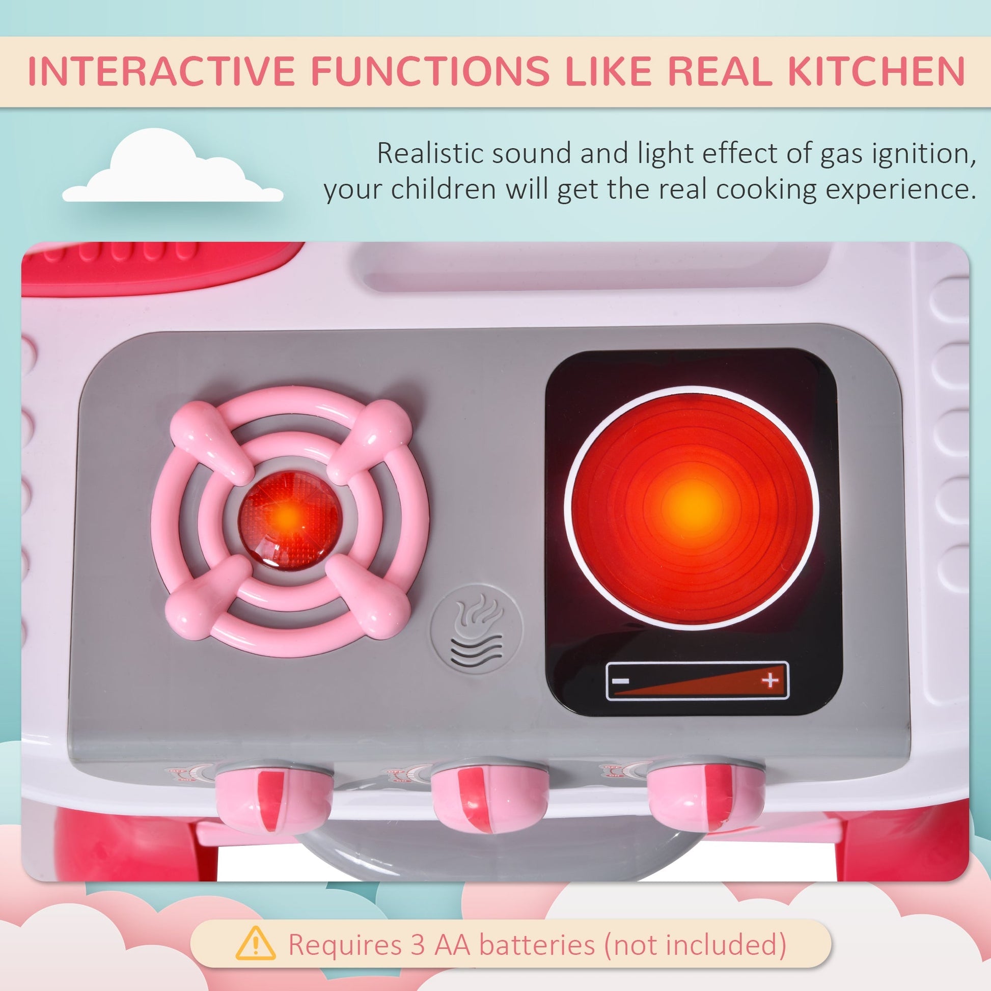 Kids Kitchen Set Kitchen Playset Pretend Toy Children Role Play Game Toy with Light &; Sound Function 38Pcs Toy Accessories - Pink Play Kitchen   at Gallery Canada