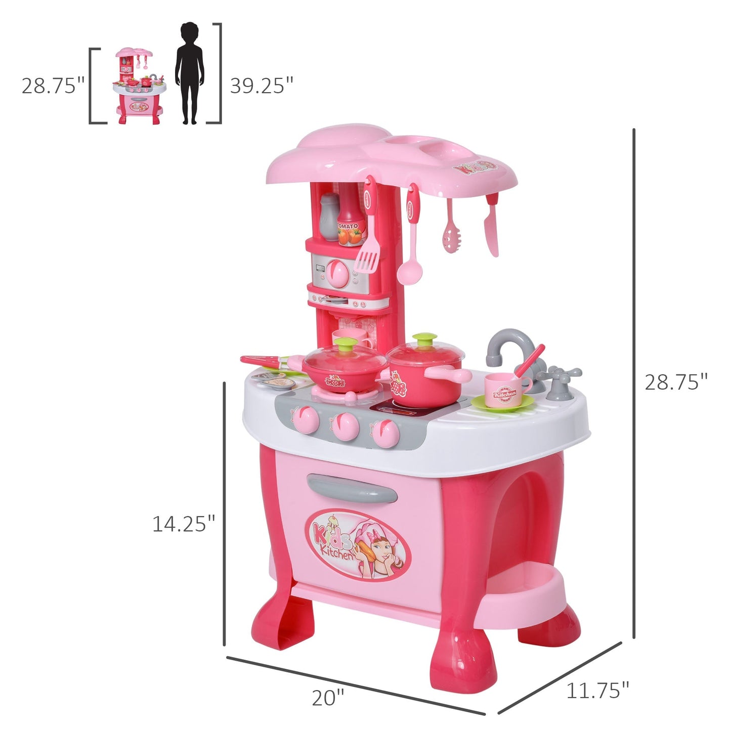 Kids Kitchen Set Kitchen Playset Pretend Toy Children Role Play Game Toy with Light &; Sound Function 38Pcs Toy Accessories - Pink Play Kitchen Pink  at Gallery Canada